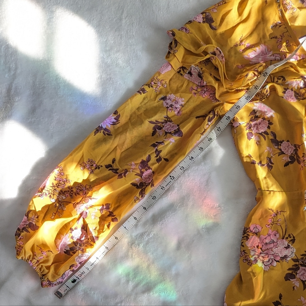 Wayf golden yellow floral long sleeve maxi wrap dress size XS NWT - Picture 8 of 9